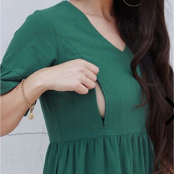 NURSING QUEEN DRESS WITH POCKETS -BELL SLEEVE- GREEN - Picture 5 of 5
